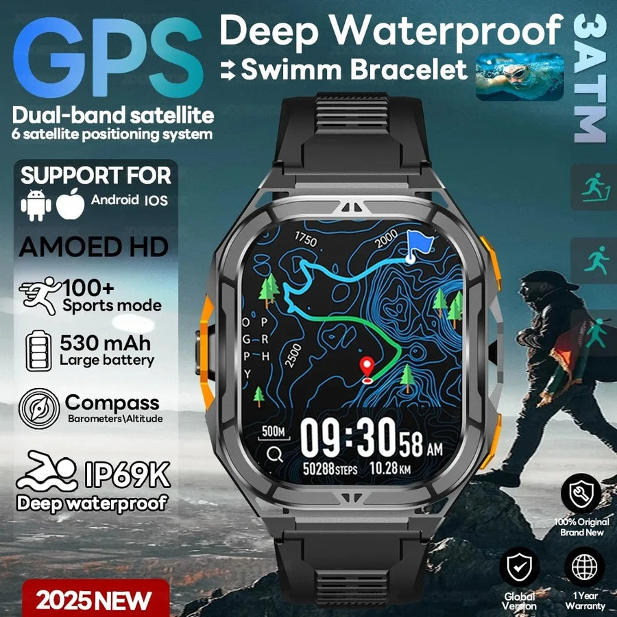 Reloj inteligente GPS AMOLED de 1.96 pulgadas con brújula