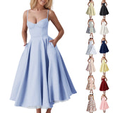Women's elegant dresses Fashionable Solid Color Princess Dress With Mesh And Adjustable shoulder strap Dress Beach holiday dress
