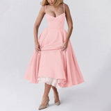 Women's elegant dresses Fashionable Solid Color Princess Dress With Mesh And Adjustable shoulder strap Dress Beach holiday dress