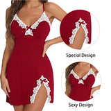 Sexy Sleepwear Women Lace Silk Satin V-Neck Nightgown Split Hem Soft Lingerie Night Dress Sleeveless Sleepwear Female Clothes