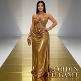 Women Party Daily Wear Dress European American Fashion Halter Gold Chain Ruffle Bodycon Elegant Slim Fit Stylish Formal Gown