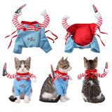 Pet Cat Funny Festival Cosplay Clothes Cute Striped Jumpsuit Outfit Halloween Party Dress-Up Costume for Kitten Small Large Dogs