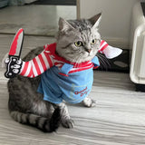Pet Cat Funny Festival Cosplay Clothes Cute Striped Jumpsuit Outfit Halloween Party Dress-Up Costume for Kitten Small Large Dogs