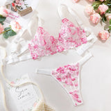 Women's Sexy Lingerie Sets 2 Pieces See Through Pink Embroidery Lace Bra and Panties Fancy Underwear Set Romantic Erotic Costume